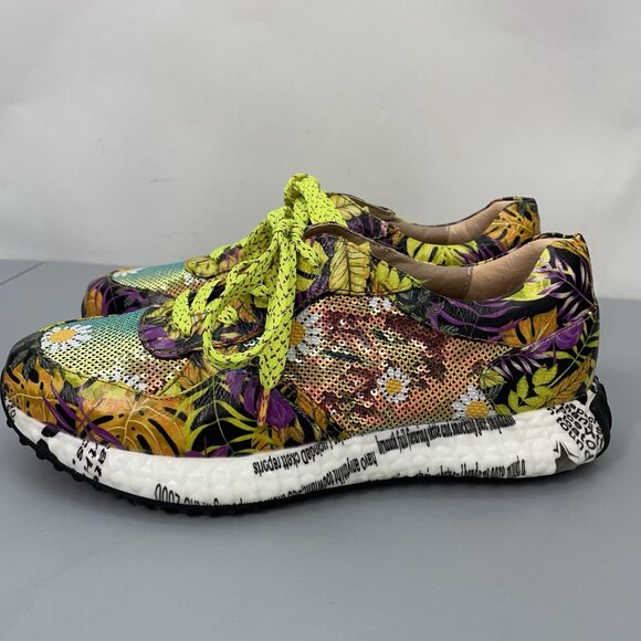 L'Artiste by Spring Step Sneakers Shoes Floral Sequin Colorful Yellow Womens 9.5 - Picture 6 of 15